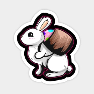 Easter Bunny Carrying A Basket With Easter Egg. Easter Magnet