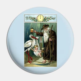 Victorian New Year - Father Time and Baby New Year Greetings Pin