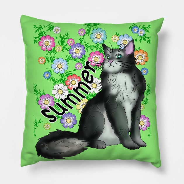 A black and white cat for Summer Pillow by cuisinecat