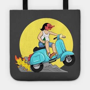 Javanese wayang carrying beer on a vespa Tote