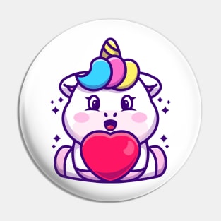 Cute baby unicorn cartoon with love Pin