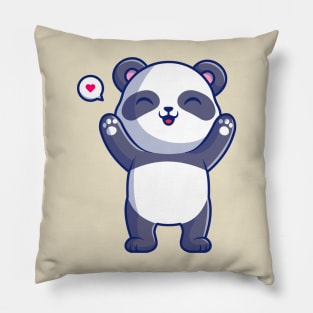 Cute Panda Raising Hand Cartoon Pillow