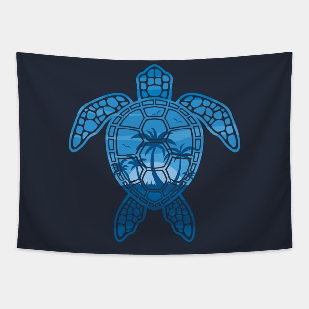 Tropical Island Sea Turtle Design in Blue Tapestry by fizzgig