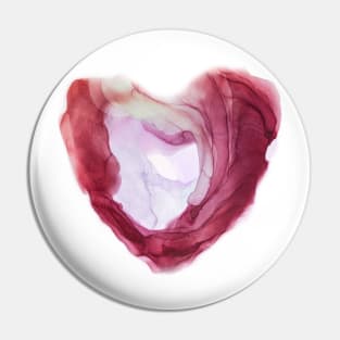 Abstract heart painted with alcohol ink. Sparkling red, pink, purple color. Pin