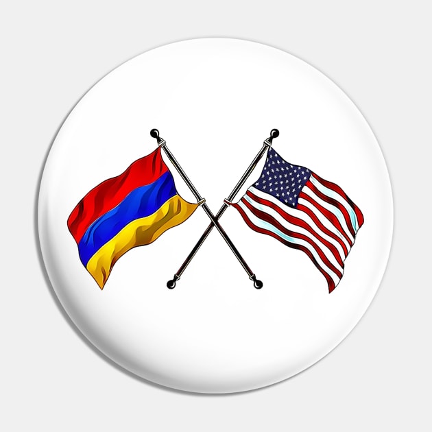 Armenian and USA Flags Pin by doniainart