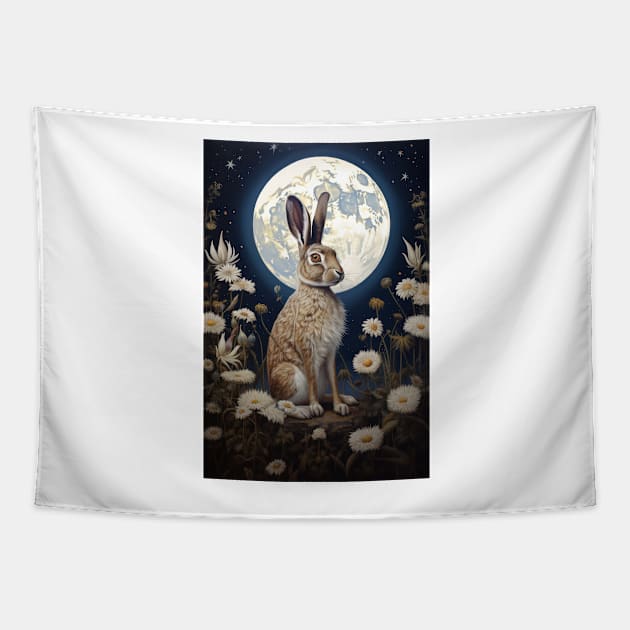 Hare, Pagan Hare, Pagan Art, Moon, Animal, Tapestry by thewandswant