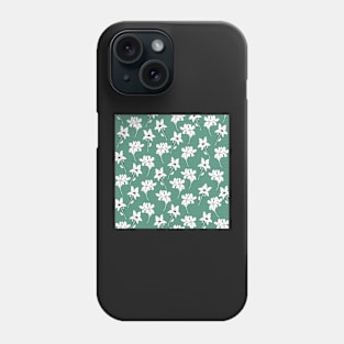 White Flowers with Green Background Phone Case