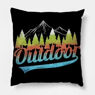 Logo Outdoor With Mountains And Forest On Camping Pillow