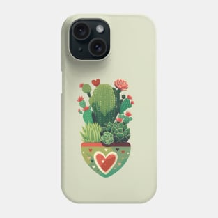 Green Succulent Plant Floral Flower Cactus With Cute Heart Phone Case