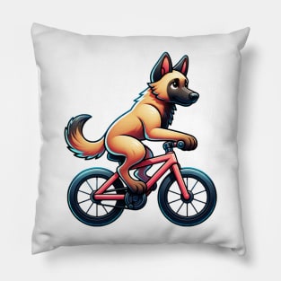 Cute Belgian Malinois Puppy Riding A Bike Pillow