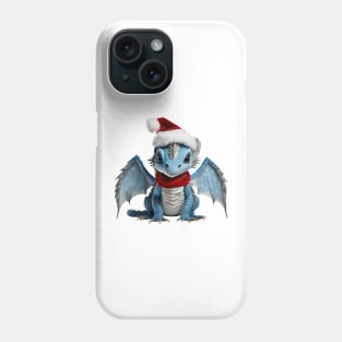 Realistic Artwork of a Cute Blue Baby Dragon Wearing a Red Festive Christmas Hat Phone Case