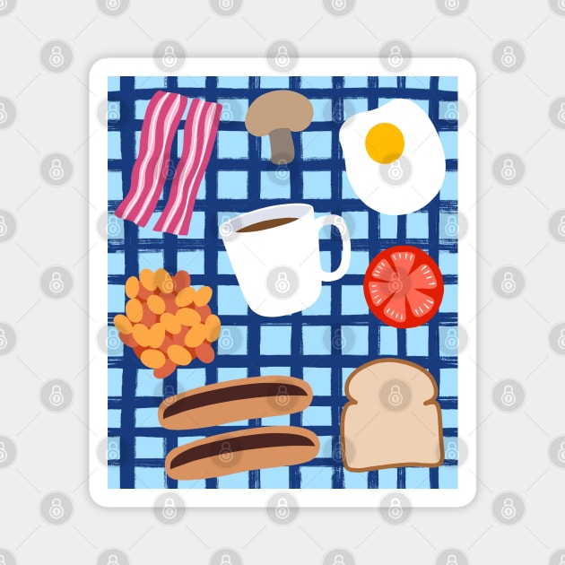 Fried Breakfast on Blue Check Magnet by OneThreeSix