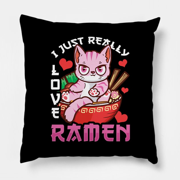 I Just Really Love Ramen Cat Kawaii Anime Pillow by theperfectpresents