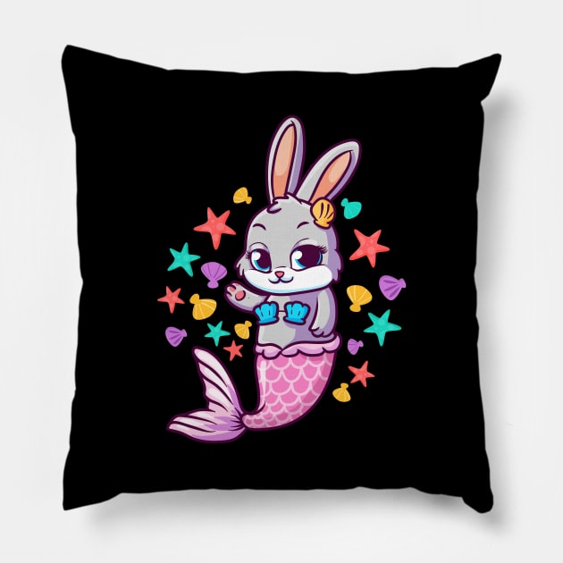 Cute Bunny Mermaid Swimming Bunnies Pillow by theperfectpresents