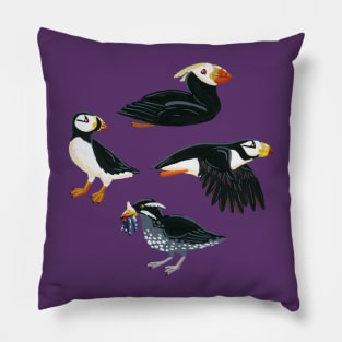 Gouache Purple Puffins Pillow