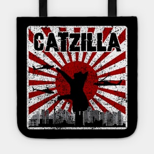 CATZILLA Japanese Sunset Style Cat Kitten Lover Distressed Vintage Tote