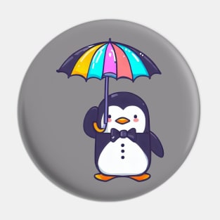 cute penguin holding an umbrella Pin