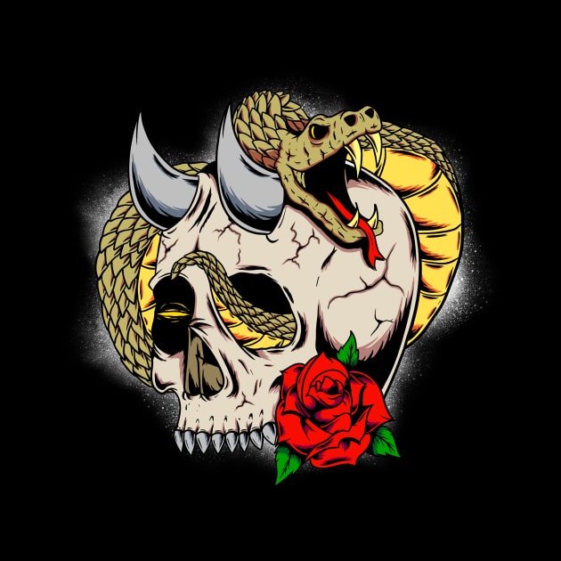 Snake skull roses by Insomniaxz