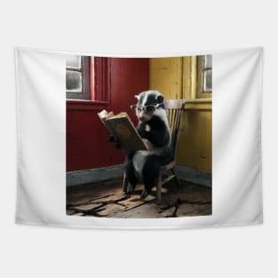 AI generated skunk reading book Tapestry