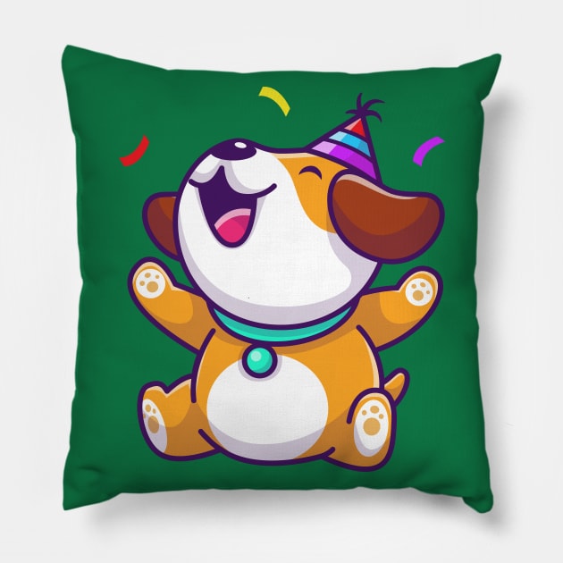 Cute Dog Birthday Party Cartoon Pillow by Catalyst Labs