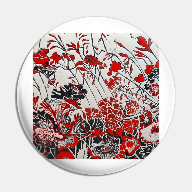 Red Geranium Woodcut Pin by BillyLee
