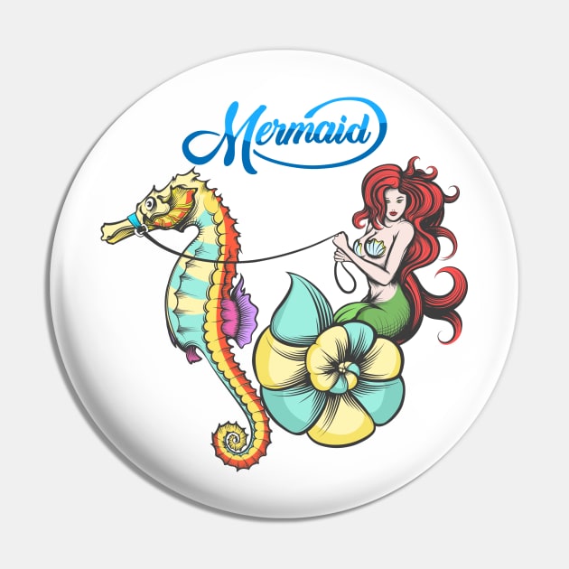 Mermaid with Sea Horse Pin by devaleta