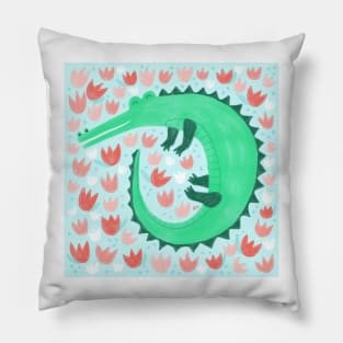 Alligator Loves Tulips Pillow