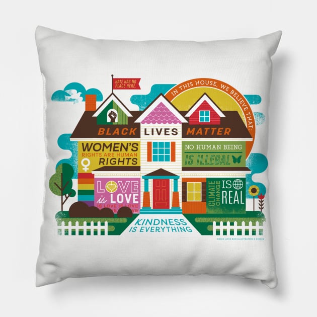 House Rules for Progress Pillow by Lucie Rice Illustration and Design, LLC