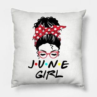 June girl with messy bun red dot headband sunglasses Pillow