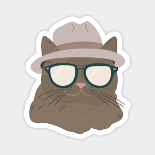 Chic Tabby: Minimalist Cat Art with Grey Hat & Sunglasses Magnet