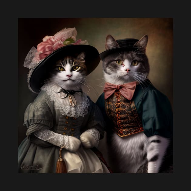 Cat Couple in Victorian Costume by kansaikate