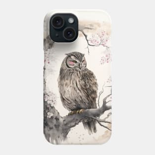 Owl Among Cherry Blossoms Phone Case