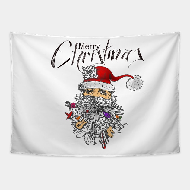 Santa Claus Face Merry Christmas Tapestry by Mako Design 