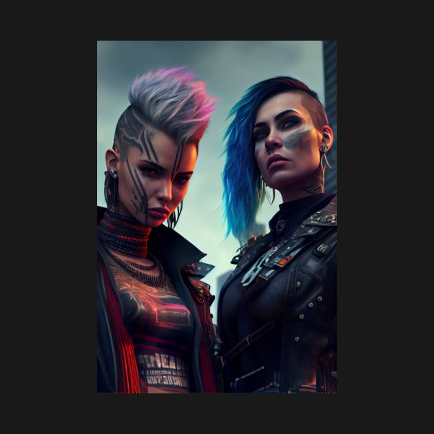 Futuristic Punk Women Portrait with Bright Coloured Hair by Cyber Punks AI