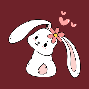 cute bunny rabbit with flower on head cute and sweet baby animal cartoon T-Shirt