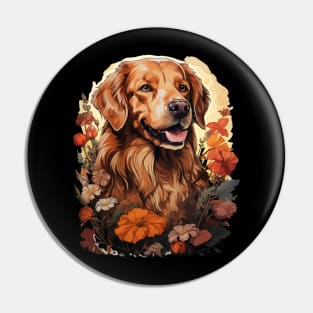 Golden Retriever  Dog Vintage Floral Pin