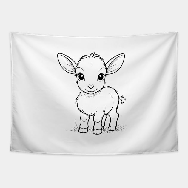 Cute Baby Goat Animal Outline Tapestry by Zenflow