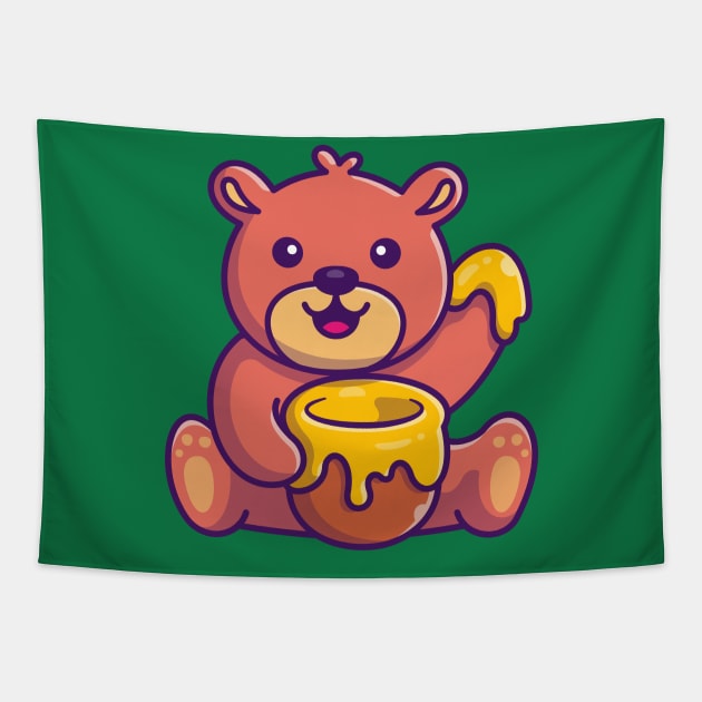 Cute Honey Bear With Honey Cartoon Tapestry by Catalyst Labs