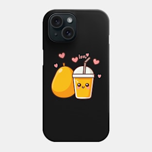 Cute Mango Drink and Mango in Love | Kawaii Style Couple Food Art Phone Case