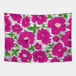 Retro Ramblin' Rose Pink and Green with Dots on White Tapestry