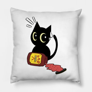 Funny Black Cat Spills a jar of BBQ Sauce Pillow