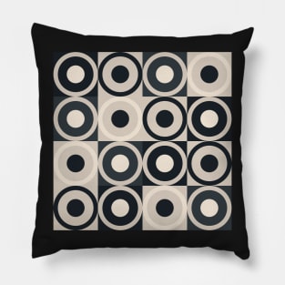 Retro Square and Circle Tile Black Cream and Slate Pillow