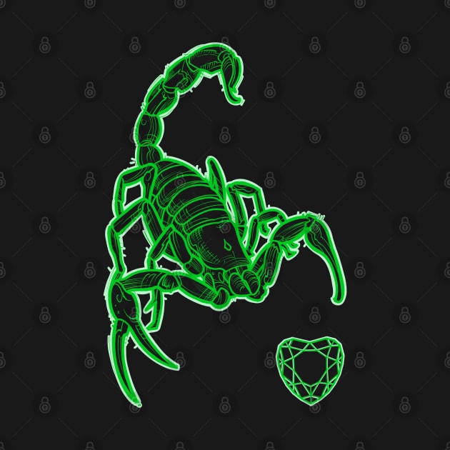 Green scorpion with heart gem by weilertsen