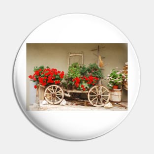 Red Geraniums on Antique Wooden Cart 1 Pin