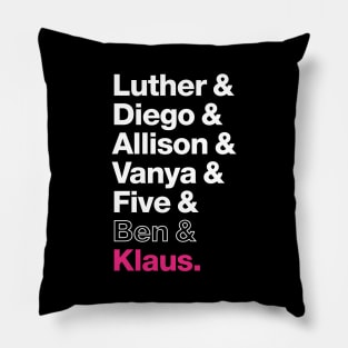 The Members of the Umbrella Academy - White, Clear, Pink Pillow
