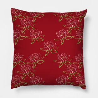 Water Lilies in Ruby Red Birthstone Color Background Pillow