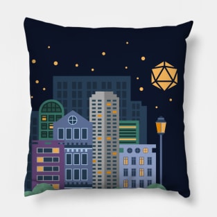Cityscape City Under Polyhedral Dice Moon Pillow