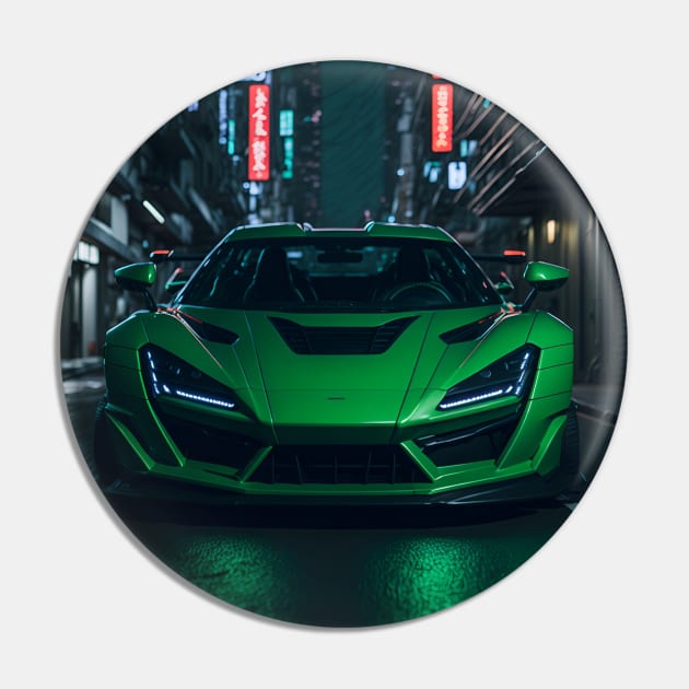 Dark Green Sports Car in Japanese Neon City Pin by star trek fanart and more