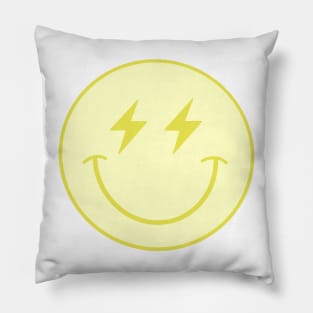 Yellow lightning bolt smiley face Pillow