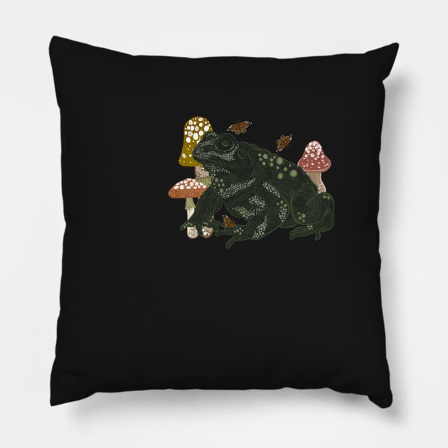 Cute Trendy Frog and Mushroom Art Pillow by Richardsonh25